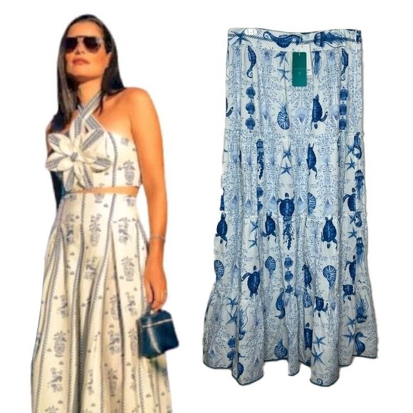 🐢🐚LALIBELA Condamine Sea Print Long Maxi Skirt size large - Picture 1 of 8